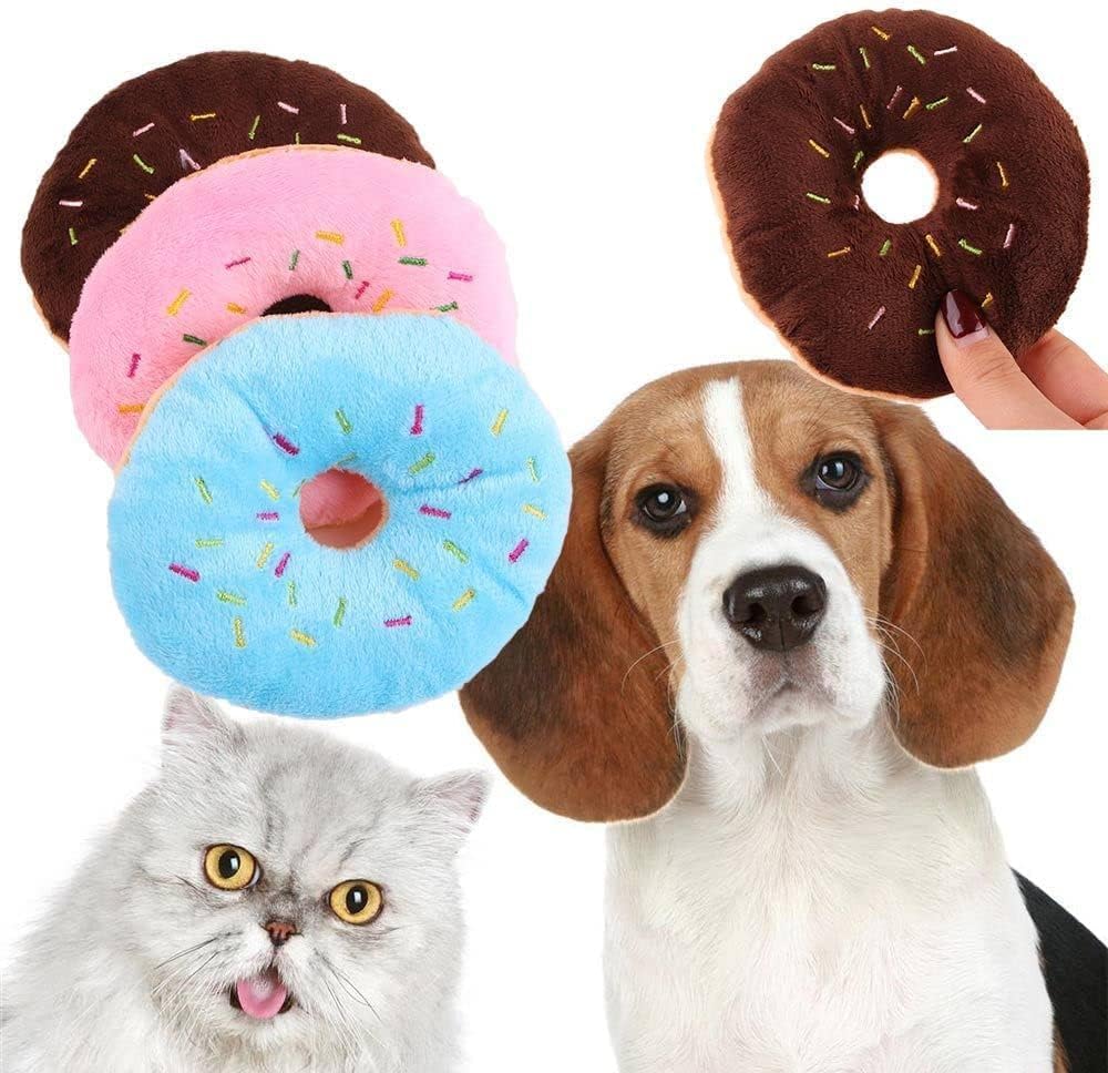 4 Pcs Donut Shape Plush Blue Pet Toy,Lovely Donut Shaped Squeaky Squeaking Sound Toy For Pet Chew Toy Squeaky Plush Dog Toy Blue