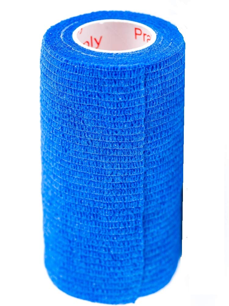 4 Inch Vet Wrap Tape Bulk (Blue) (Pack Of 12) Self Adhesive Adherent Adhering Flex Bandage Grip Roll For Dog Cat Pet Horse