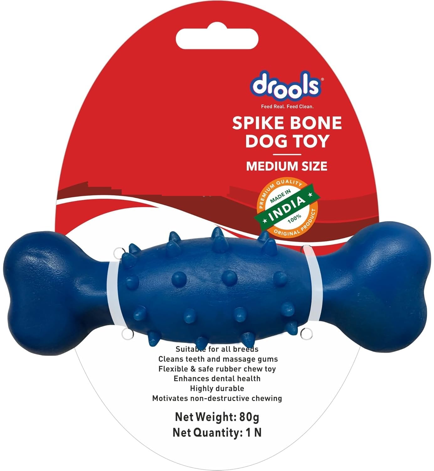 Drools Dog NonToxic Rubber Toy, Spike Bone 80g | Durable Chew Design | Supports Dental Hygiene | Aids Weight Control | Safe & L