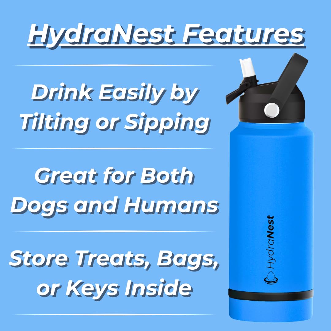 Sincere Gear Hydranest Dog Water Bottle 32Oz - Insulated Portable Pet Hydration For Beach & Camping - Travel Bowl Included - Tho