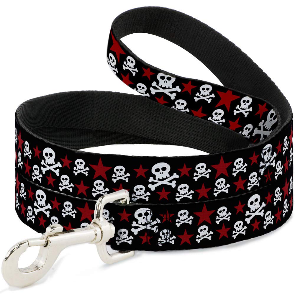 Buckle-Down Pet Leash - Skulls & Stars Black/White/Red - 6 Feet Long - 1'' Wide