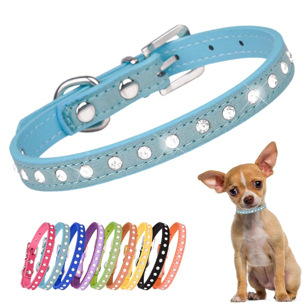 Puppy Collar With Bling Diamond, Pretty Crystal Sparkly Rhinestone Glitter Jewel Girls Cat Collars For Xxs Xs Small Medium Pet Female Dogs Boys Kitten, Blue M