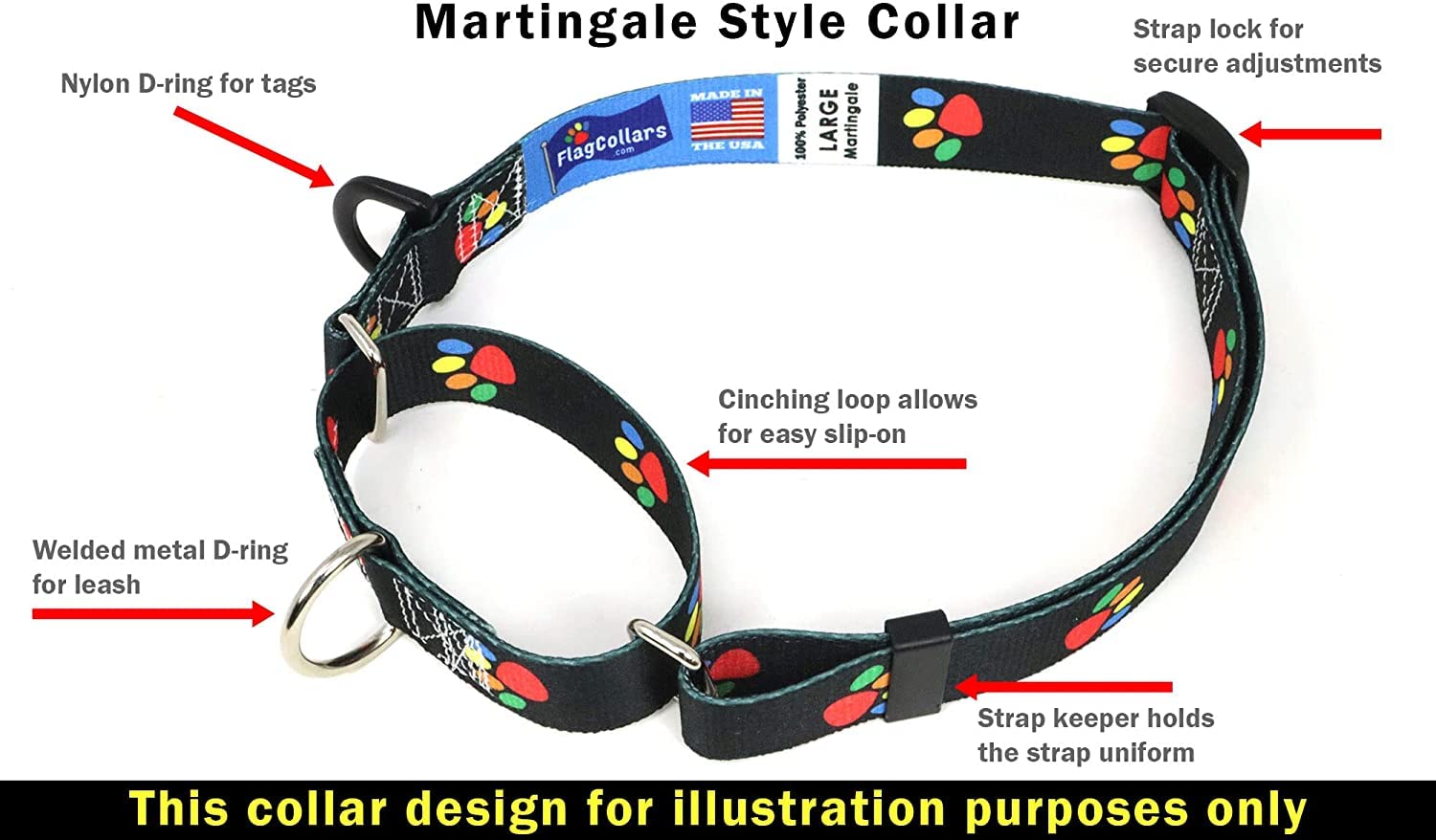 Portugal Dog Collar | Portugal Flag | Martingale Slip-On | Made In Nj, Usa | For Medium Dogs | 1 Inch Wide