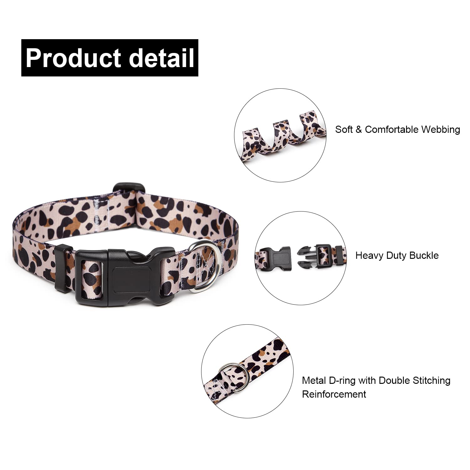 Suredoo Adjustable Dog Collar With Patterns, Ultra Comfy Soft Nylon Breathable Pet Collar For Small Medium Large Dogs (M, Leopard)