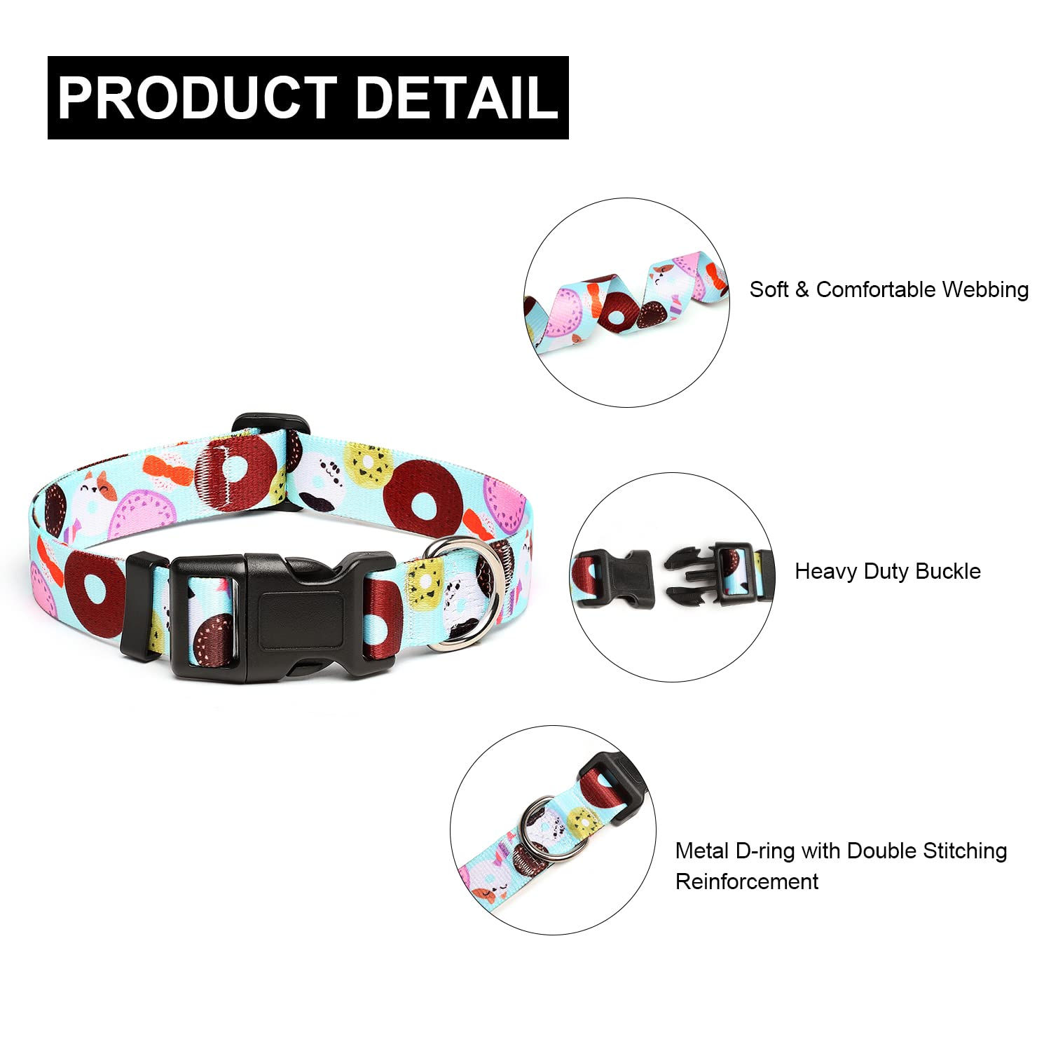 Mercano Adjustable Dog Collar - Special Design Patterns, Soft Nylon Comfortable Durable Pet Collar For Small Medium Large Dogs (L, Blue Cookie)