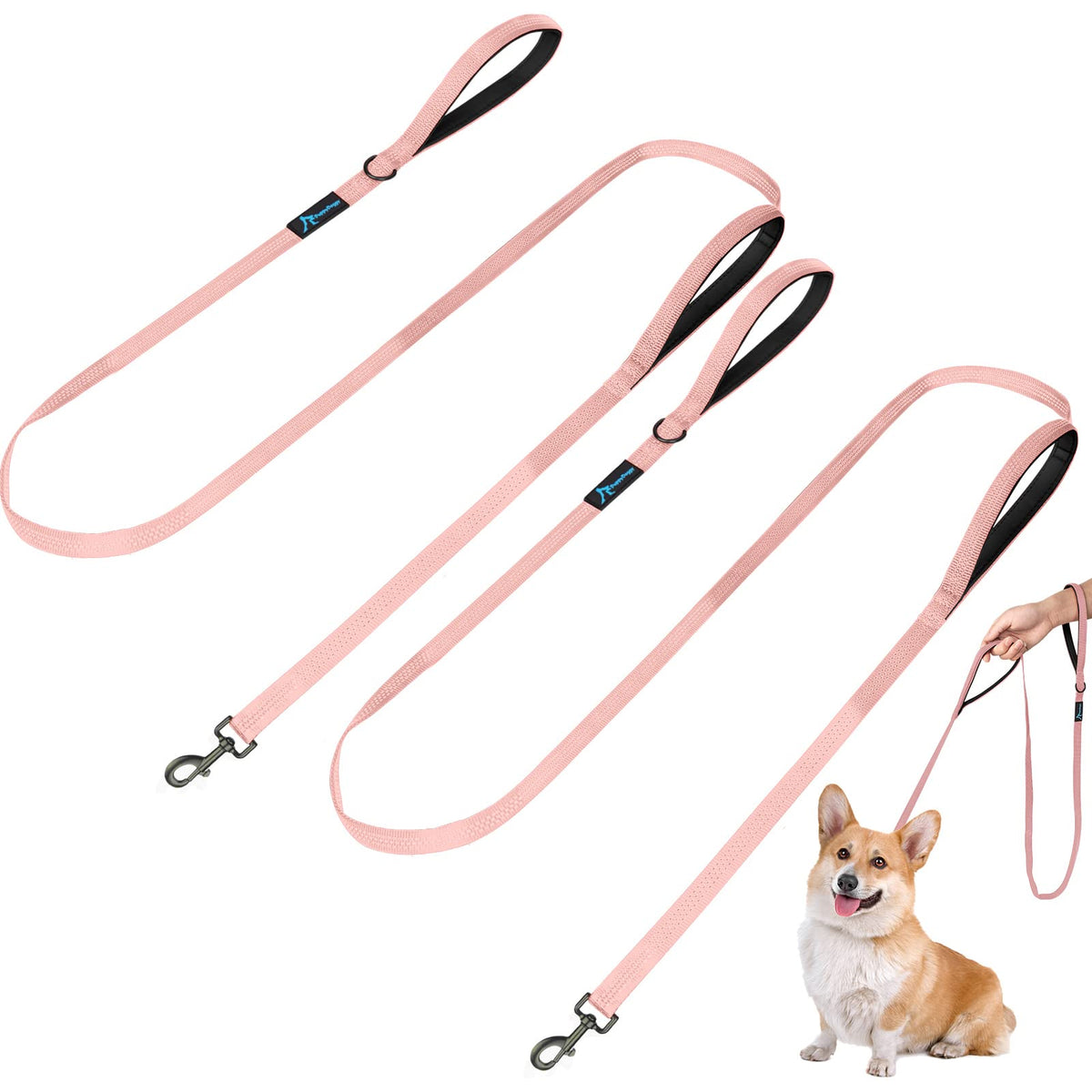 Puppydoggy 2 Pack Dog Leash For Small To Medium Dogs 6 Ft With 3 Reflective Stitching And 2 Traffic Padded Handles Dog Lead/Rope, Pet Leash For Running Walking Training (6 Ft X 0.6 In - Pink 2 Pack)