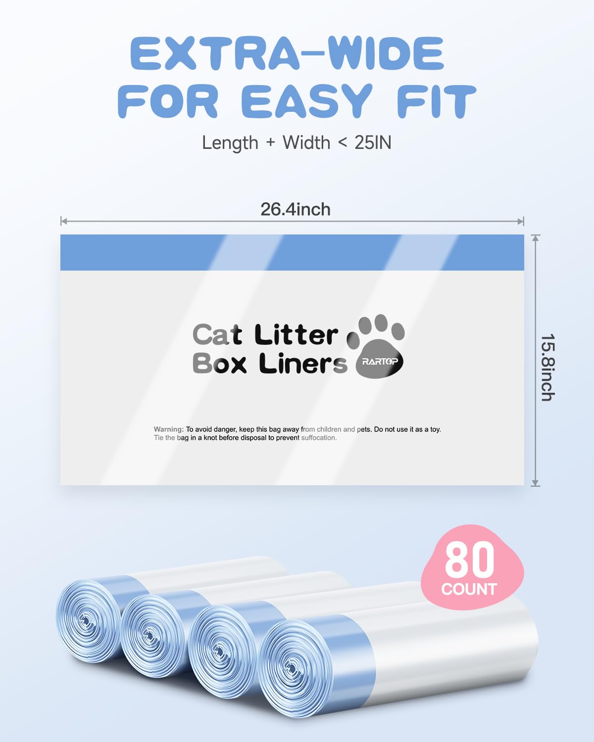 Cat Litter Bags With Drawstring, 80 Count, 26.4''X15.8'' Cat Litter Box Liners For Litter Robot 4/3 & Automatic Cat Litter Boxes