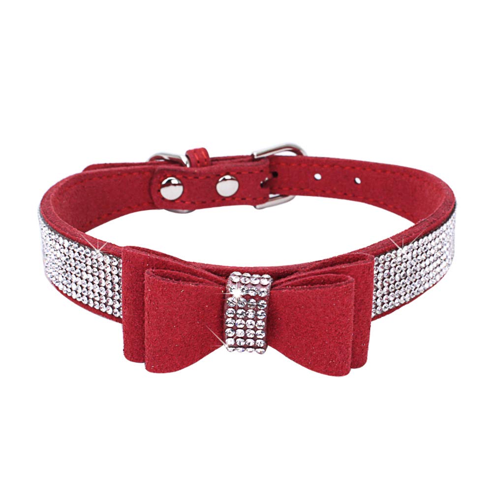 Bow Tie Puppy Dog Collar With Rhinestone, Bling Crystal Pretty Diamond Jewel Girls Cat Collars For Xxs Xs Small Medium Large Breed Pet Dogs Female Kitten, Red Xxsmall