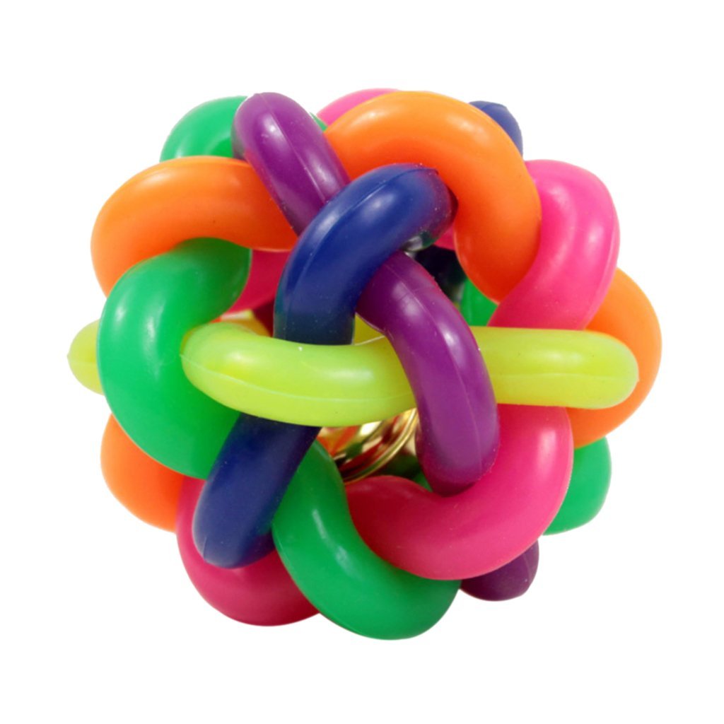 Madhabi Colorful Rubber Pet Ball with Bell for Dogs & Cats | Interactive Rainbow Chew Toy | Durable Bouncy Play Ball for Puppies
