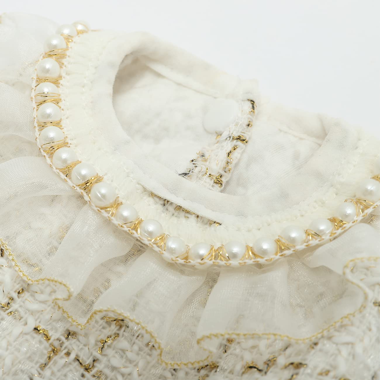 Dog Plaid Dress Lace Tulle Tutu Princess Skirt With Pearls Accessory For Small Girl Dogs Christmas Holiday Wedding Birthday Party (White, Xl)