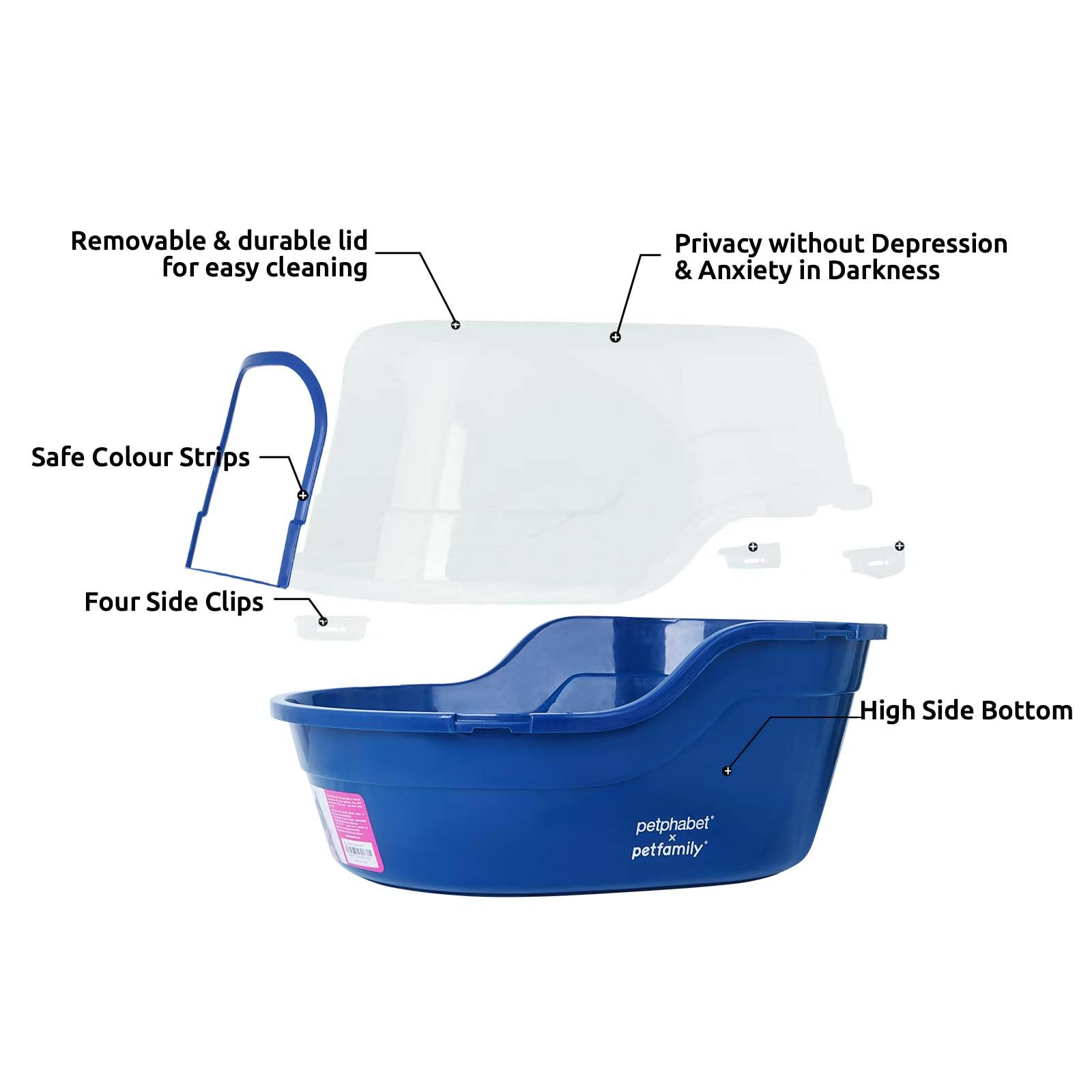 Petphabet Covered Litter Box, Jumbo Hooded Cat Litter Box Holds Up To Two Small Cats Simultaneously,Extra Large (Navy Blue)