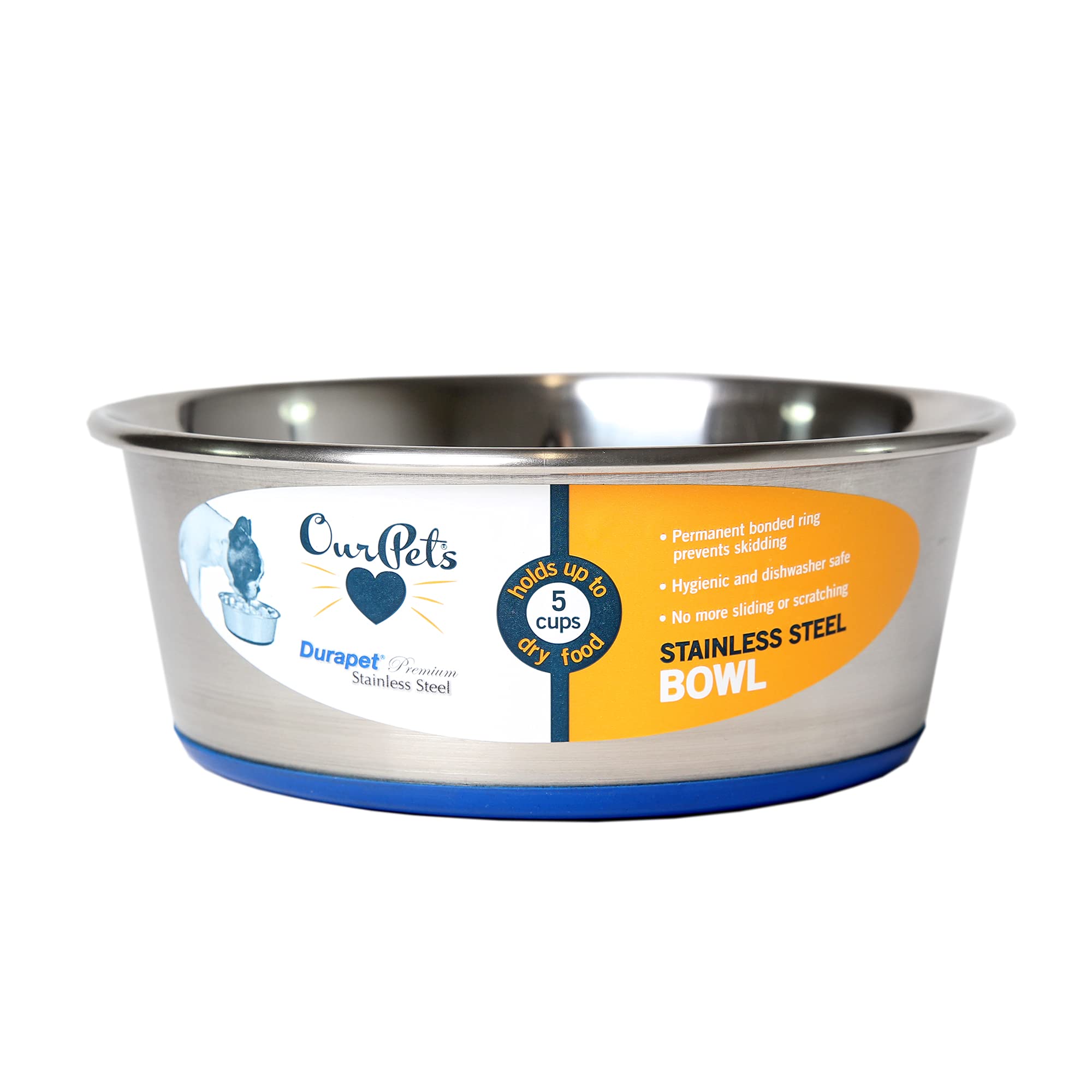 Ourpet'S Durapet Stainless Steel Bowl, 5 Cups, 6.9''X6.9''X2.5''