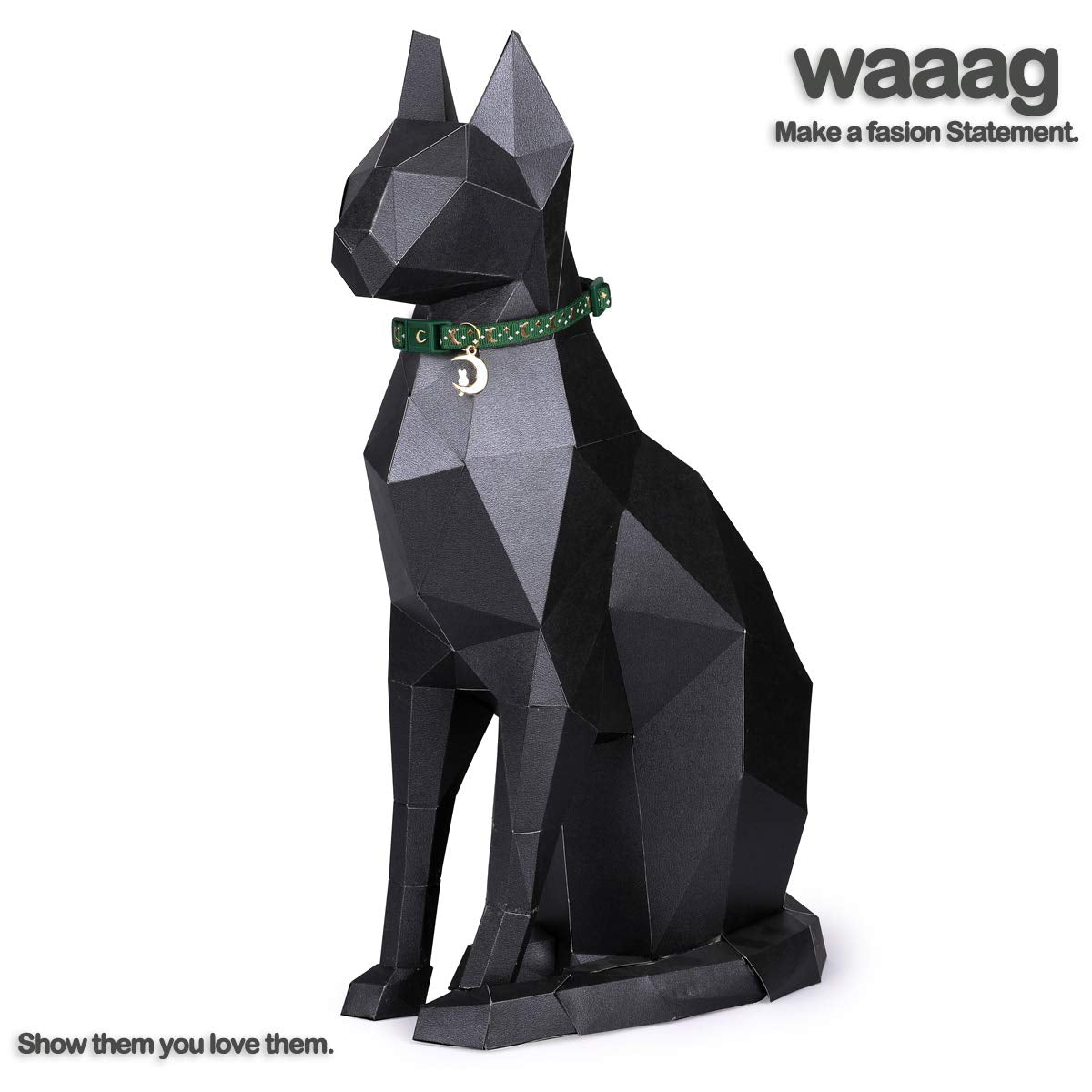 Waaag Gold Moons And Stars Safety Breakaway Cat Collar, Glow In The Dark (Kitten 6.5''-10'' Neck, Emerald)