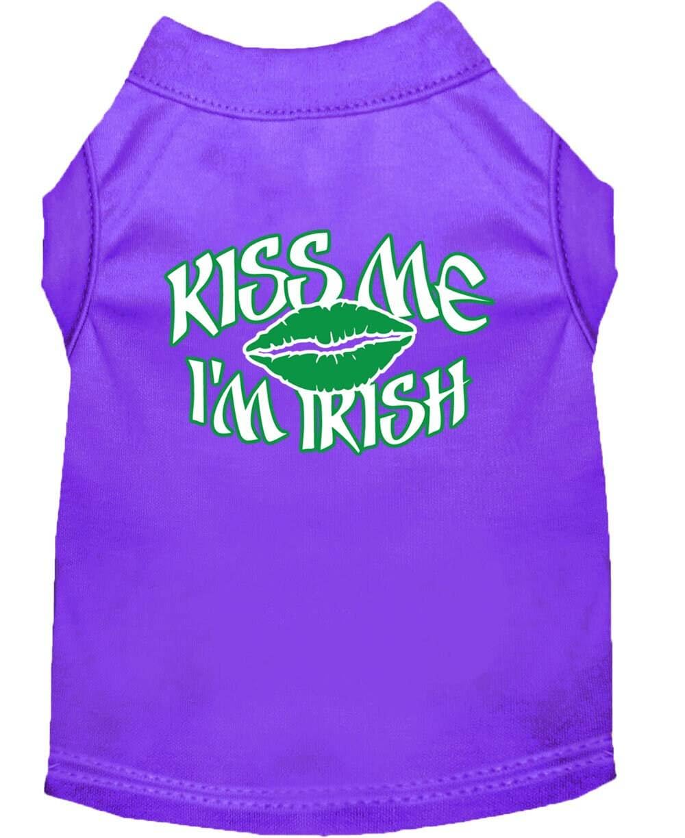 Pet Dog & Cat Shirt Screen Printed, 'Kiss Me I'M Irish' Purple Xl (14-20 Lbs.)