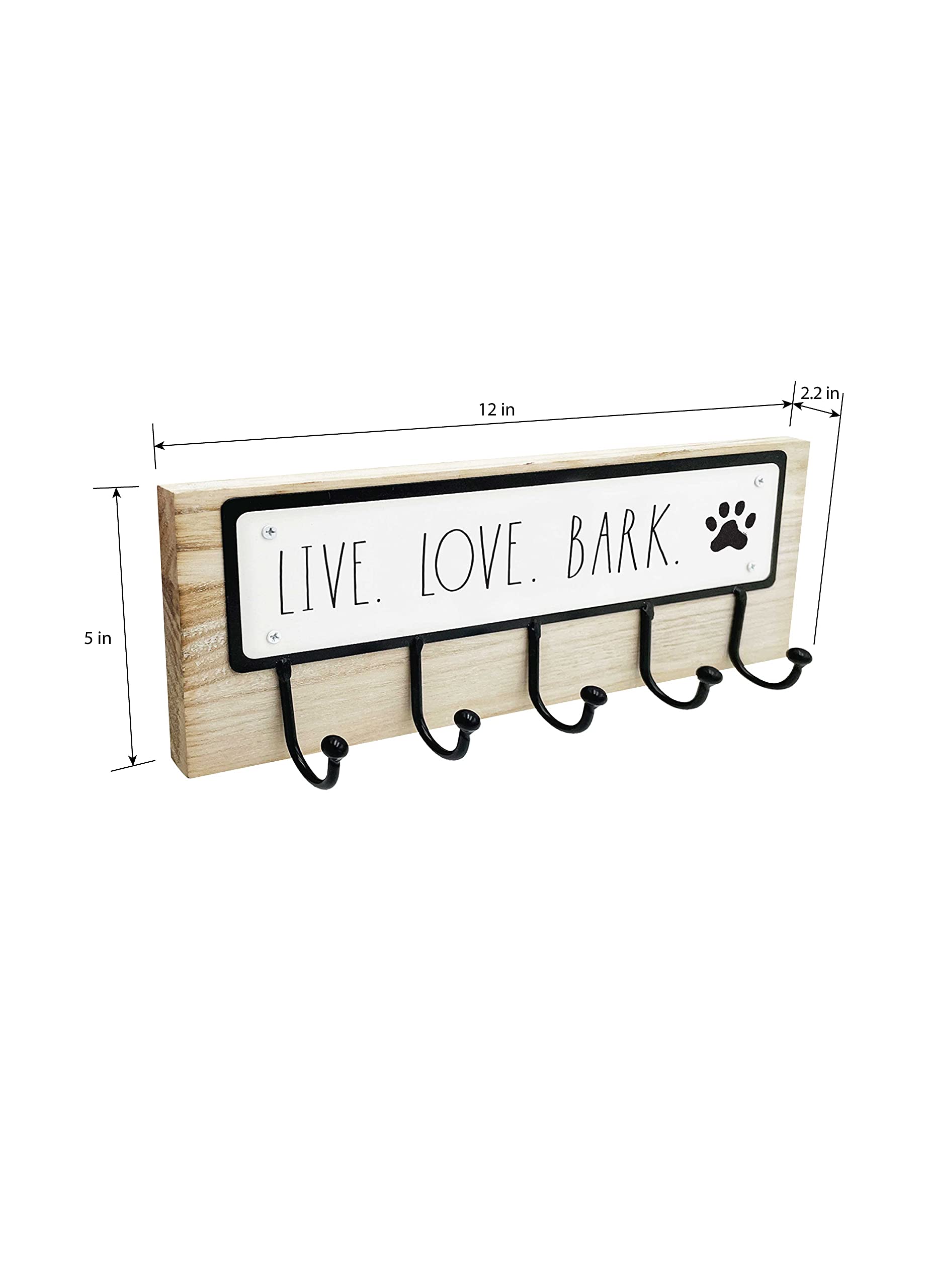 Rae Dunn Dog Leash Holder - Light Wood Wall Mount Hook with Paw Print Design for Pet Items, Keys, Collars, and Leashes