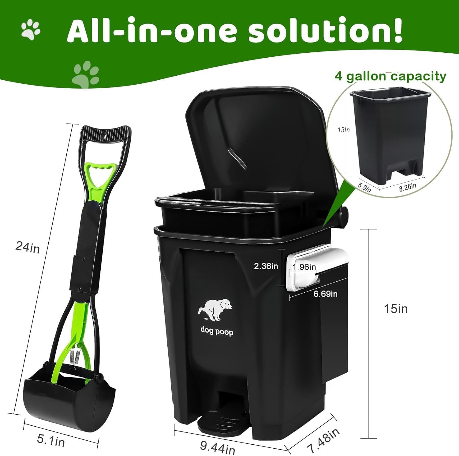 Uppcasir Dog Poop Trash Can Outside With Foldable Pooper Scooper, 20L/5Gallon Dog Waste Trash Can With Lid And 100 Bags, Pedal A