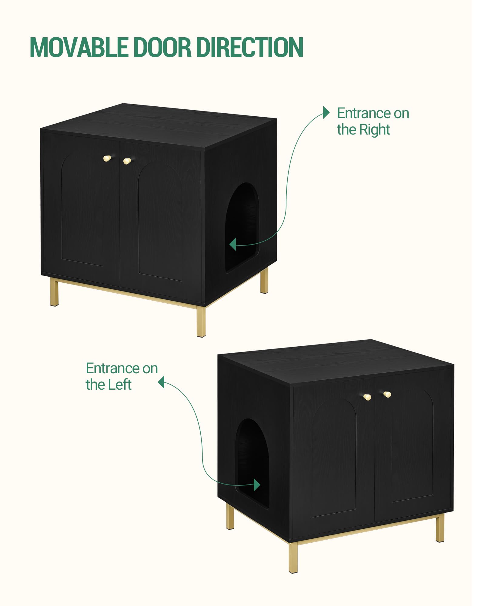 Hzuaneri Cat Litter Box Enclosure, Hidden Litter Box Furniture, Wooden Pet House Side End Table, Storage Cabinet Bench, Fit Most Cat And Litter Box, Living Room, Bedroom, Black And Gold Cb81204G