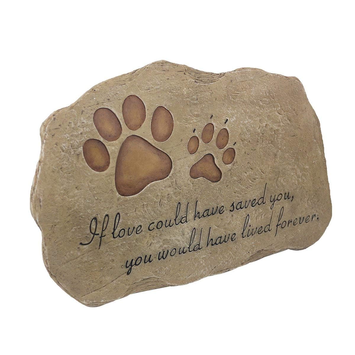 Kexmy Pet Memorial Stone Grave Marker For Dog Or Cat, Pet Dog Garden Stone For Outdoor Backyard Patio Or Lawn,Syampathy Pet Dog Loss Gifts (Paw Print Stone)
