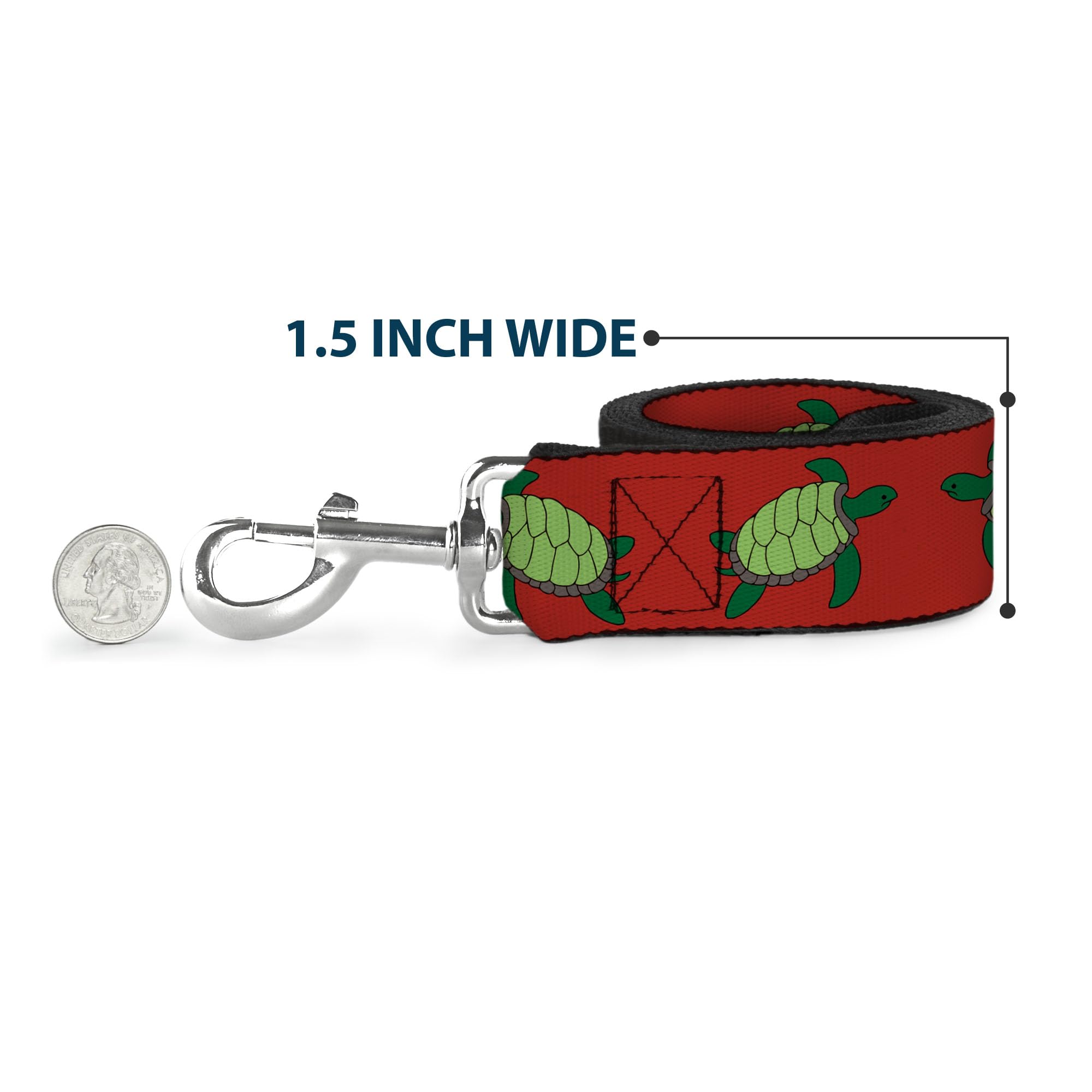 Buckle-Down Pet Leash - Sea Turtles Red/Green - 6 Feet Long - 1.5 Wide