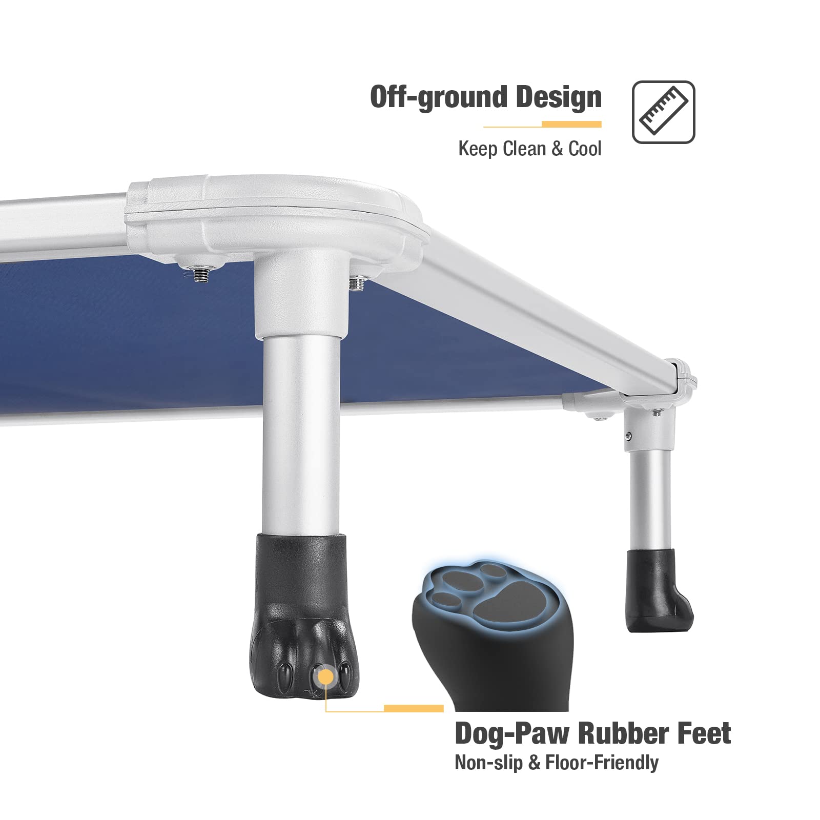 Veehoo Chew Proof Elevated Dog Bed - Cooling Raised Pet Cot - Silver Aluminum Frame And Durable Textilene Mesh Fabric, Unique Designed No-Slip Feet For Indoor Or Outdoor Use, Gray, Large