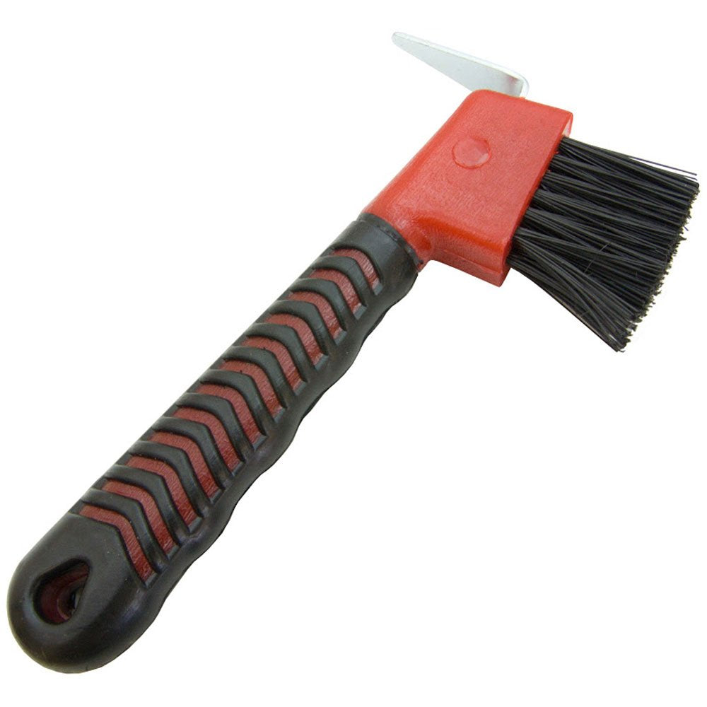 Intrepid International Rubber Handle Hoof Pick With Brush, Red - The Ultimate Tool For Easy Horse Hoof Cleaning, Grooming, And More