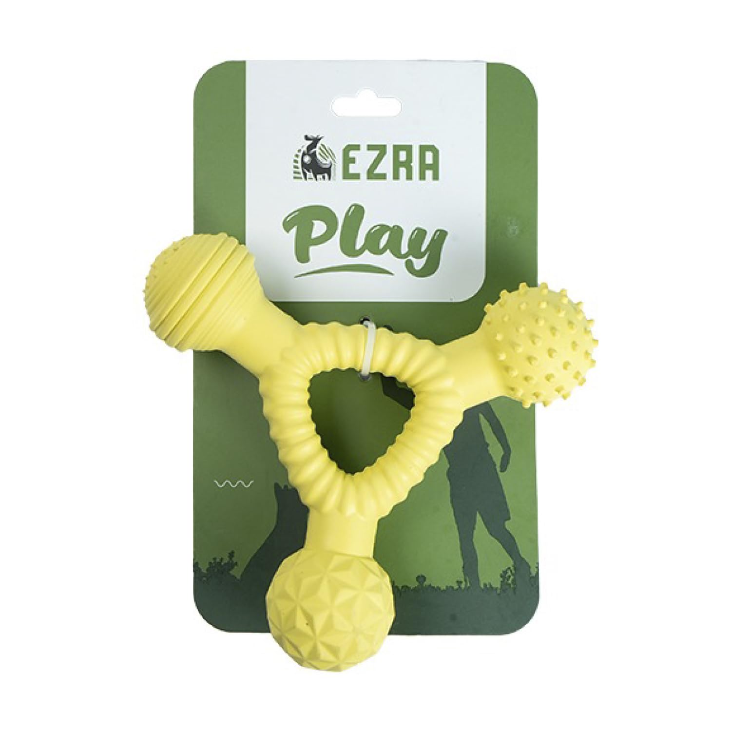 Ezra Play Rubber Dumbbell Dog Chew Toy  Yellow | Durable NonToxic Rubber, Textured For Dental Health | Interactive Fetch & Che