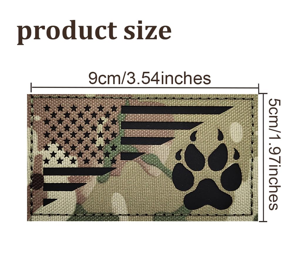 Ir Reflective Service Dog Patch Us Flag Tactical Dog Paw Patches Vests/Harnesses Fastener Hook & Loop Patch (3.54 * 1.97In)