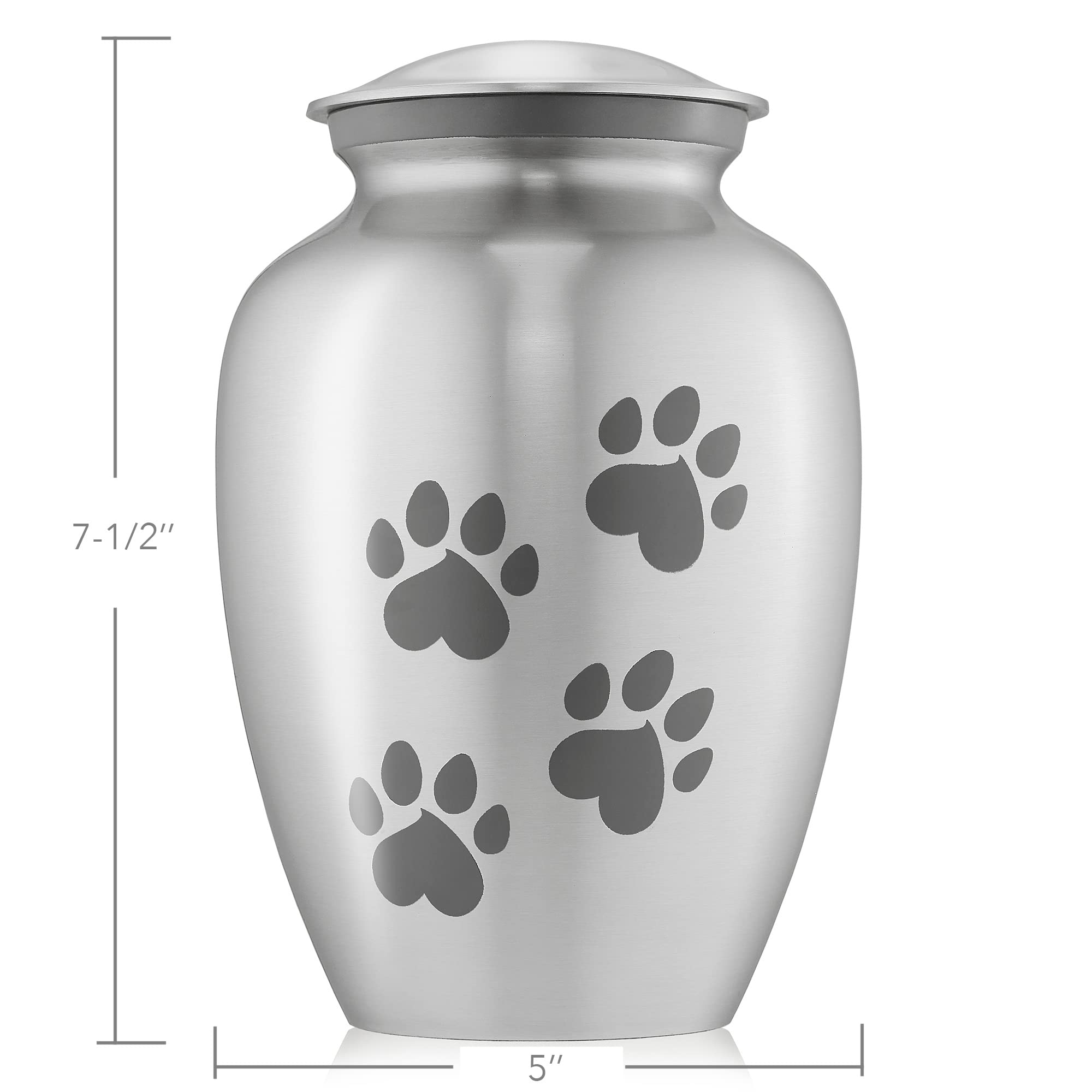 Reminded Pet Cremation Urns for Dog and Cat Ashes, Memorial Paw Print Urn - Medium Up to 70 Pounds Silver