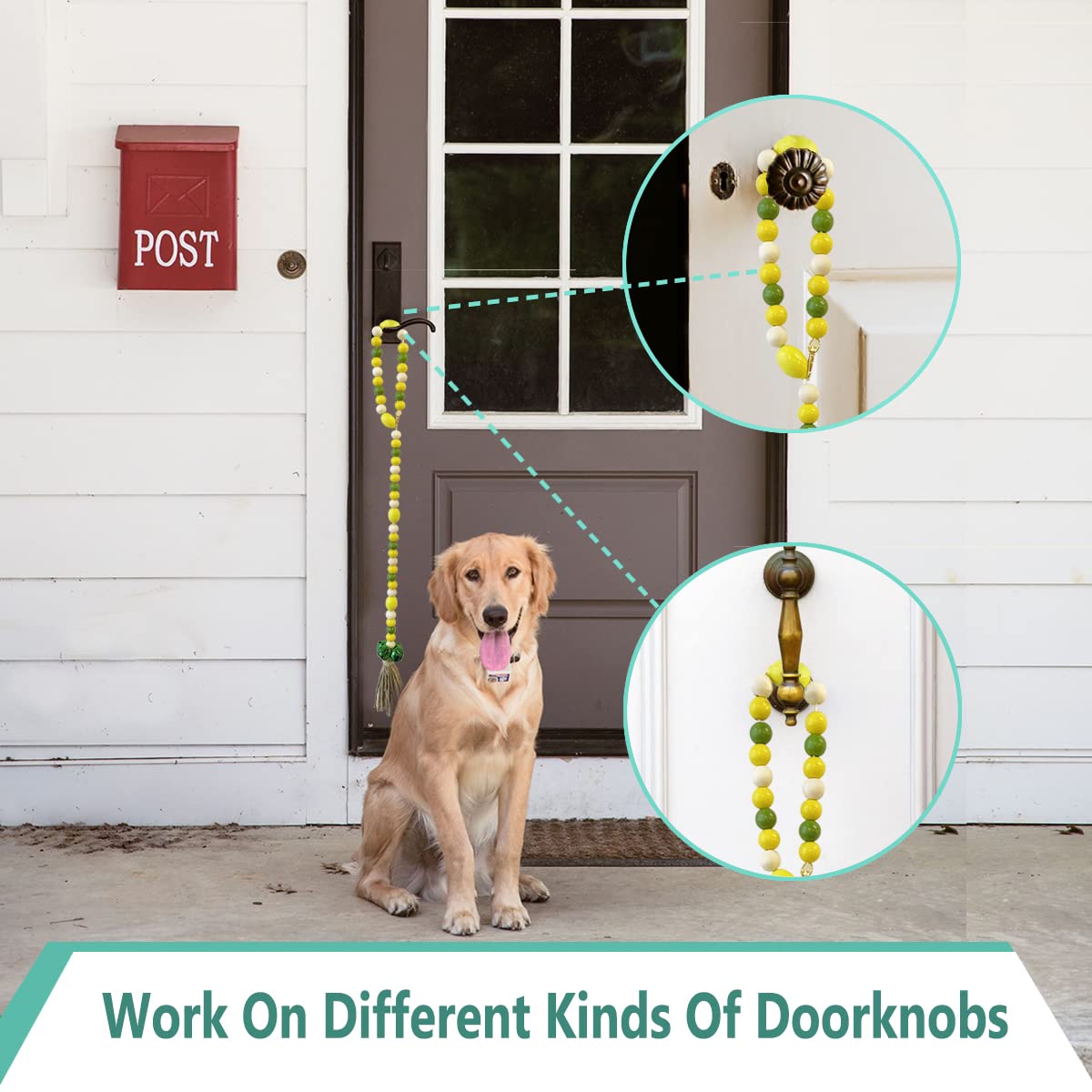 Idolpet Upgraded Wood Beaded Hanging Door Bells For Dogs And Puppies - Doorbells For Potty Training & House Training, Antique Be