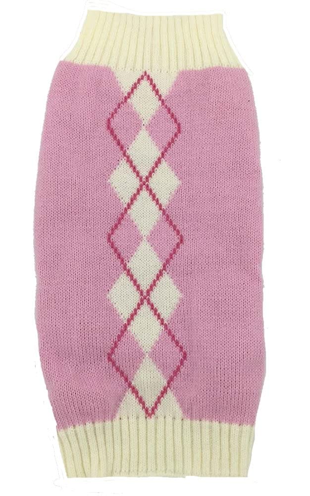 Argyle Knit Turtleneck Dog Sweater For Small Dogs Kitty Cats, Small (S) Size Pink