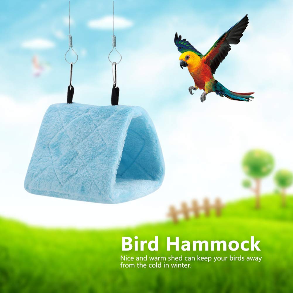 Peony Parrot Hammock Bird Nest Warm Soft Plush Hammock Hanging Cage Tent For Birds Parrot Winter Warm Bed Pet Toy Pouch Cotton Bed (M-Blue)