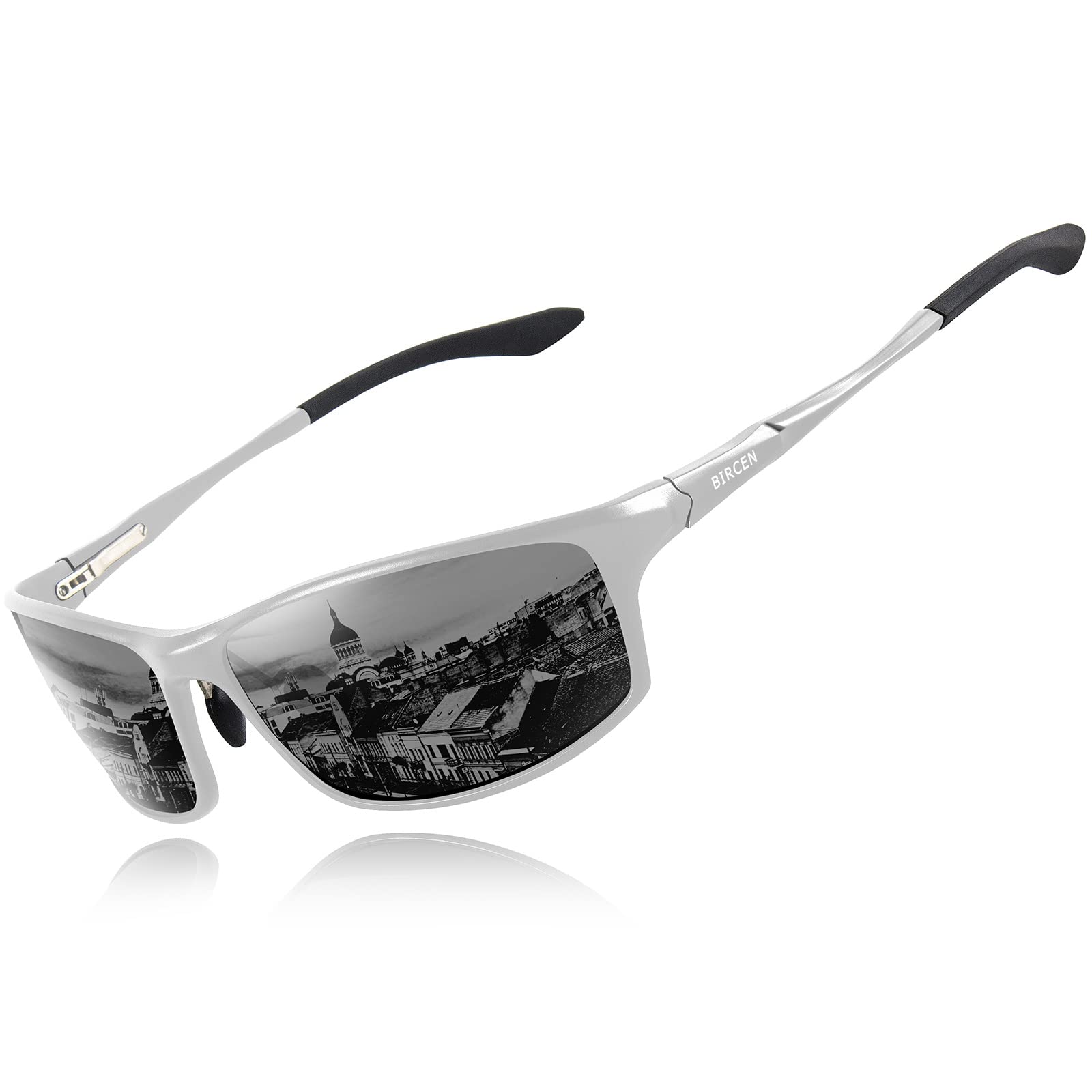 BIRcEN Polarized Mens Sunglasses: UV Protection Black Blue Shades for Men Sport Driving with Al-Mg Metal Frame