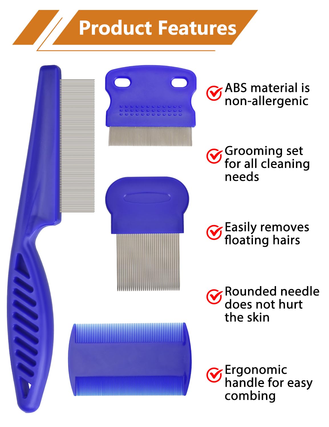 Flea Comb For Cats Dogs, 8 Pack Flea And Lice Grooming Comb Set For Cats, Pet Grooming Tools For Small, Medium & Large Pets (Pin