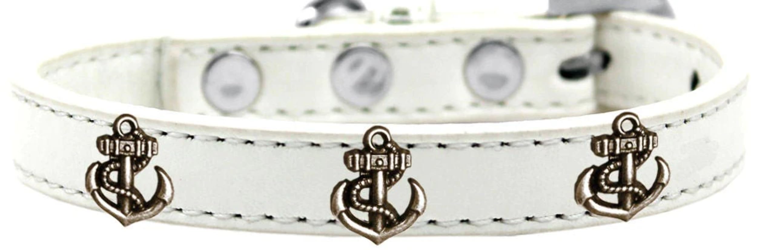 Dog, Puppy & Pet Widget Fashion Collar, Bronze Anchor White 14