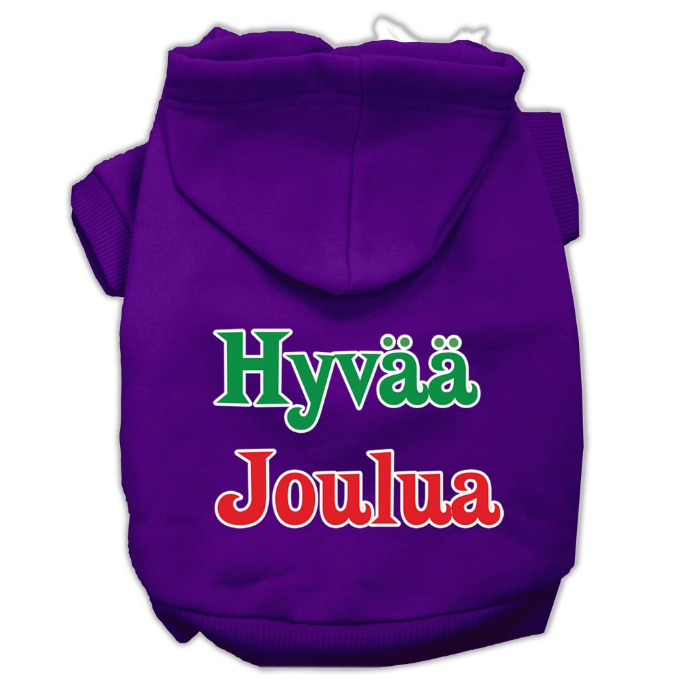Pet Dog & Cat Hoodie Screen Printed, Hyvaa Joulua Purple XL (14-20 lbs.)