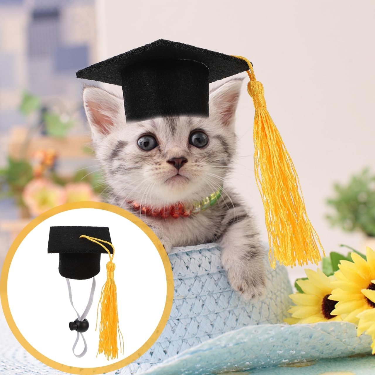 KESYOO 4pcs Mini Graduation Cap Pet Graduation Caps Small Dog Graduation Hats with Yellow Tassel Pet Graduation Costume for Dogs
