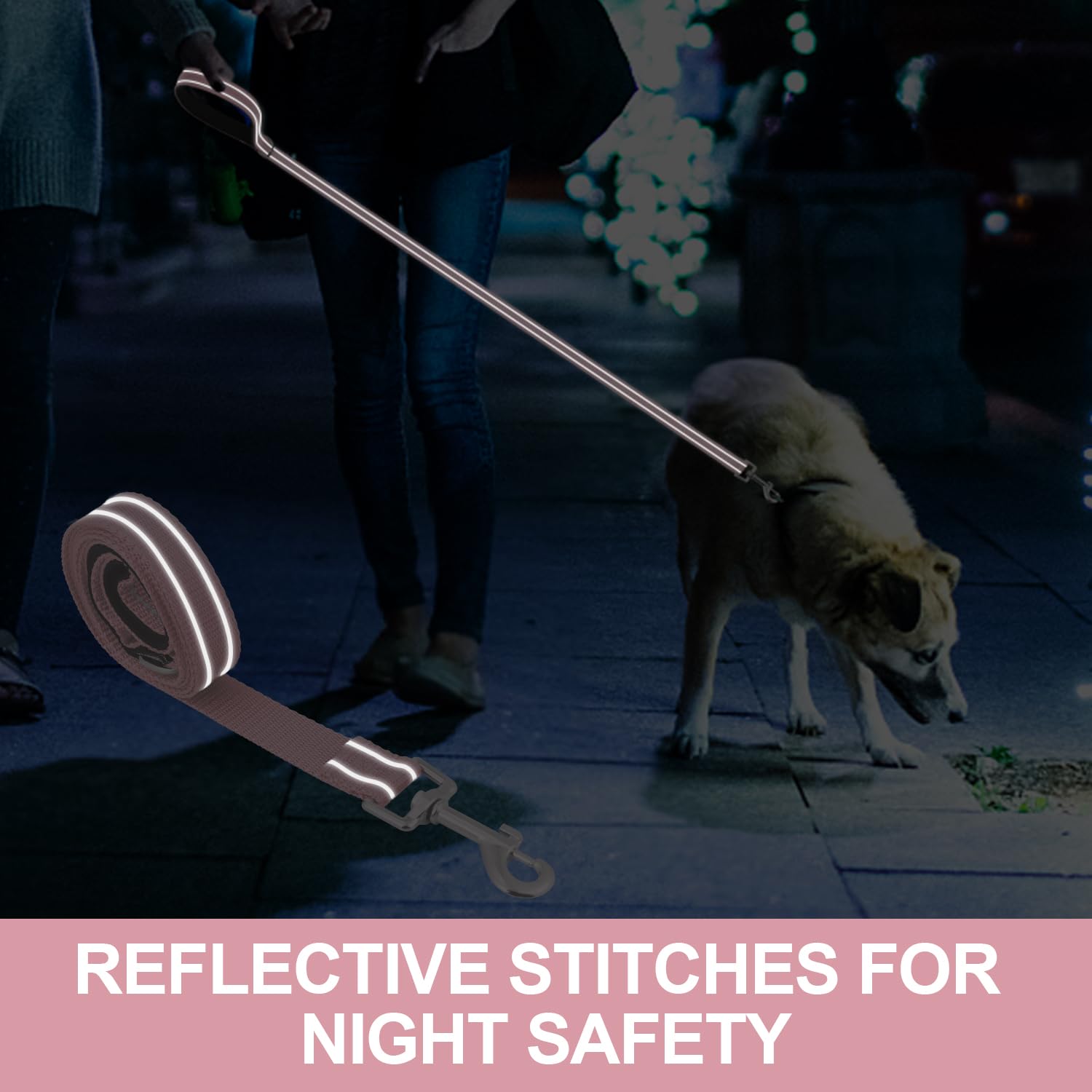 Usunyvora Reflective Nylon Dog Leash For Walking,Strong Dog Leash With Padded Handle For Medium And Large Dogs,5 Ft,Pink