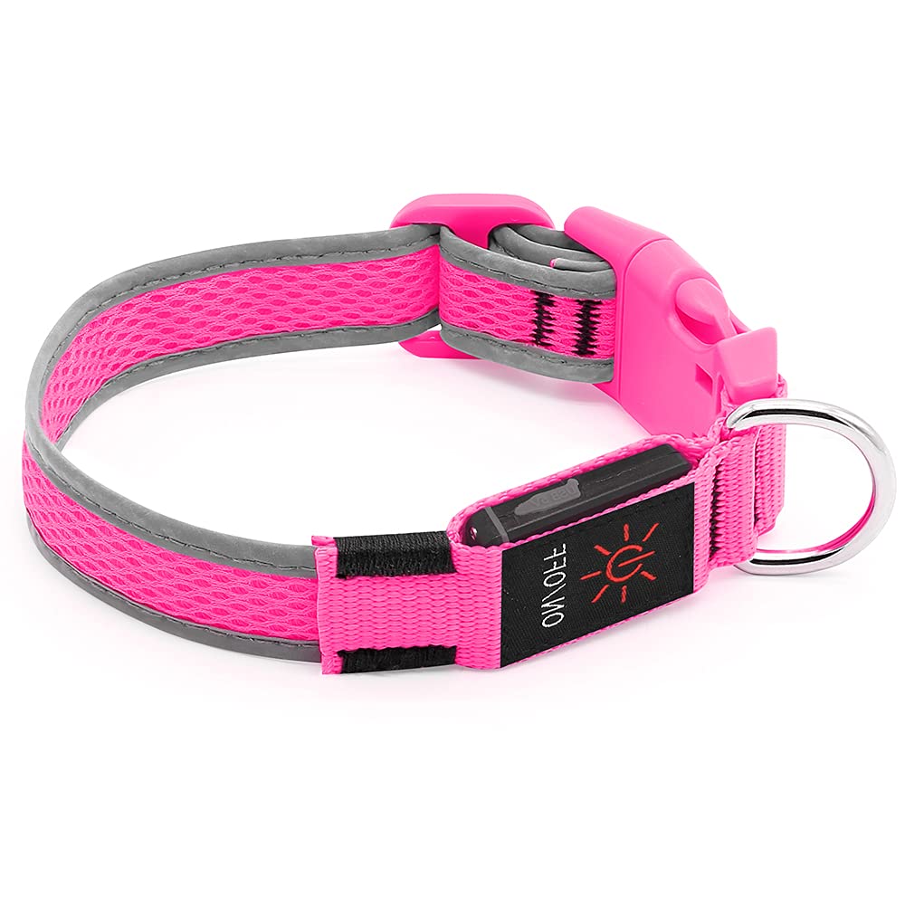 Yfbrite Light Up Dog Collar, Rechargeable Led Dog Collar, Flashing Dog Collar, Adjustable Reflective Dog Collar Safety Glowing At Night (Pink, Large)