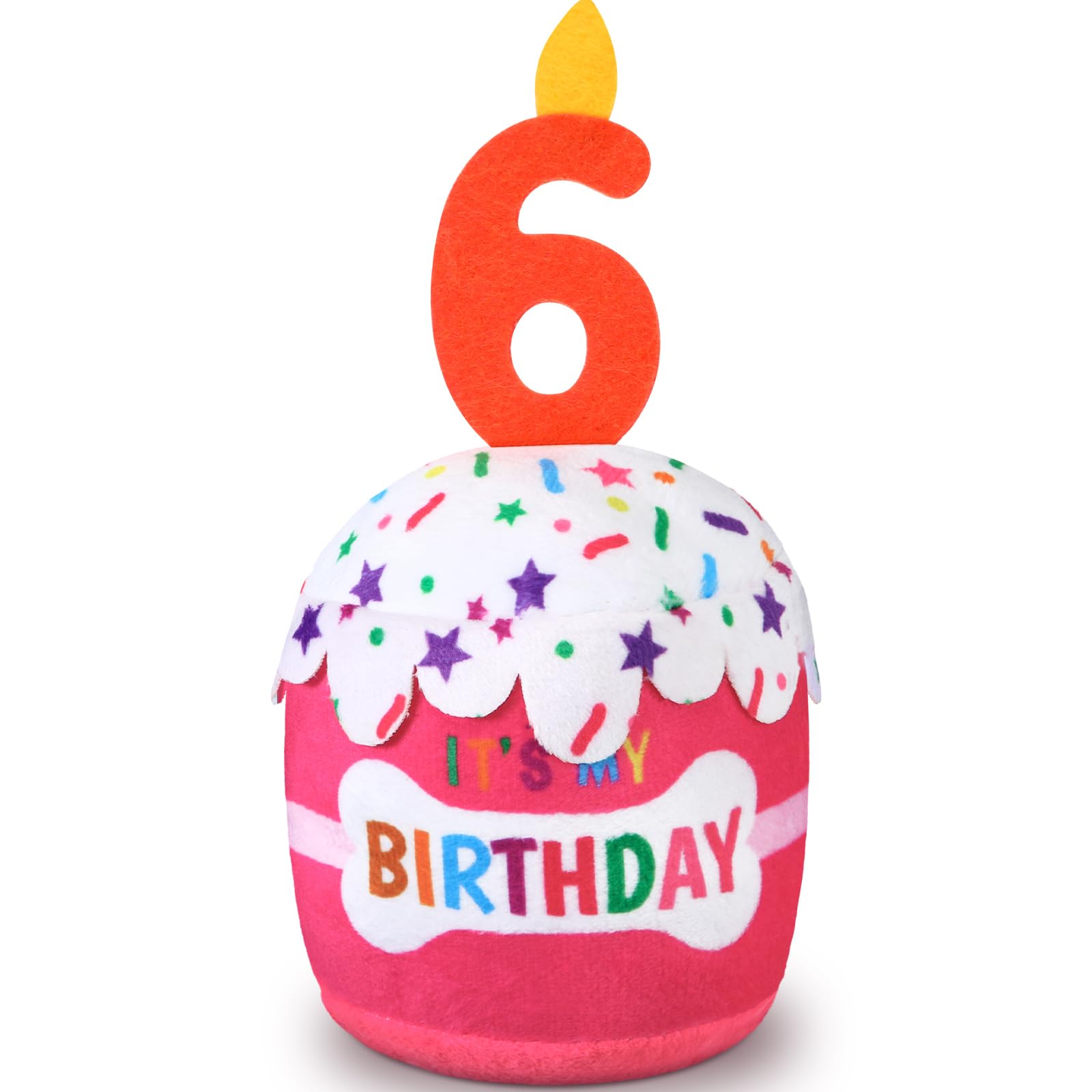 Dansydaisy Dog 6Th Birthday Cake Toy Accessories For Girl Boy Gifts, Pink Squeaky Plush Toy For Dog Birthday Party Decor Favor F