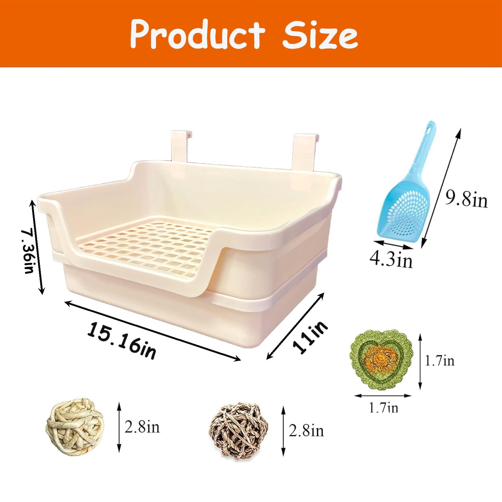 Extra Large Rabbit Litter Box With Splash Guard & Removable Tray - Double Layer Small Animal Cage Toilet For Guinea Pigs, Chinchillas, Ferrets - Chew-Proof Plastic + 2 Hooks (15.7' Jumbo, Beige)