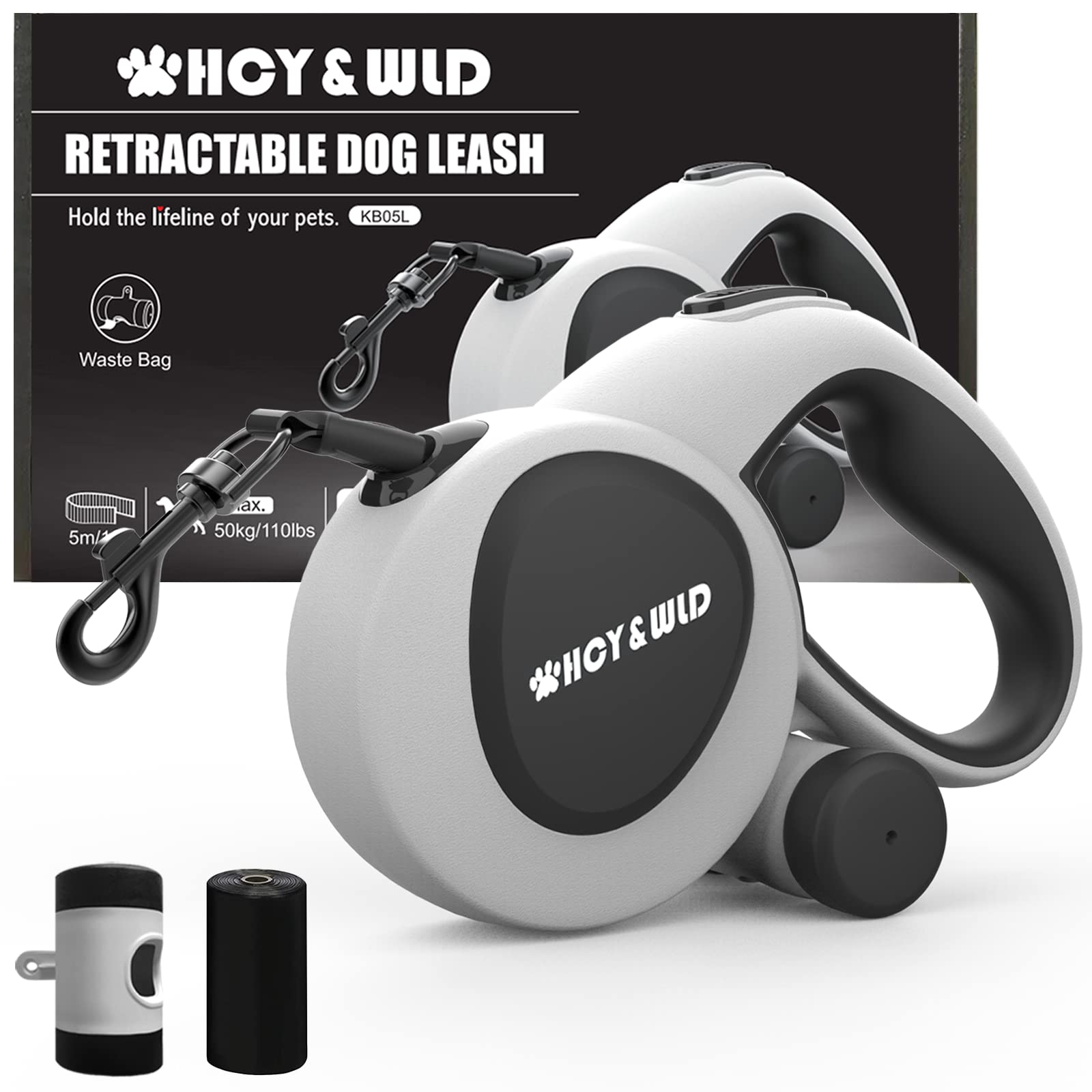 HCY&WLD Upgrade 3-in-1 Retractable Dog Leash with Integrated Dispenser & Poop Bags, 16 ft Heavy Duty Dog Leash with Anti-Slip Ha