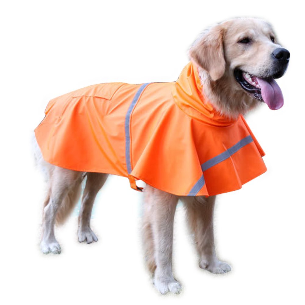 NACOCO Large Dog Raincoat Adjustable Pet Water Proof Clothes Lightweight Rain Jacket Poncho Hoodies with Strip Reflective (M, Or
