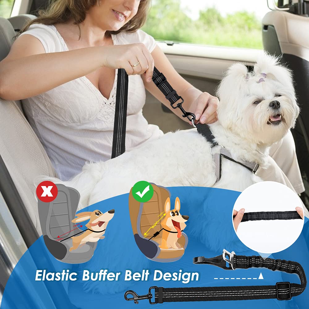 Lukovee Dog Seatbelt Leash For Cars, 2 Pack Pet Safety Car Seat Belt With Adjustable Buckle & Reflective Bungee, Connect Dog Har