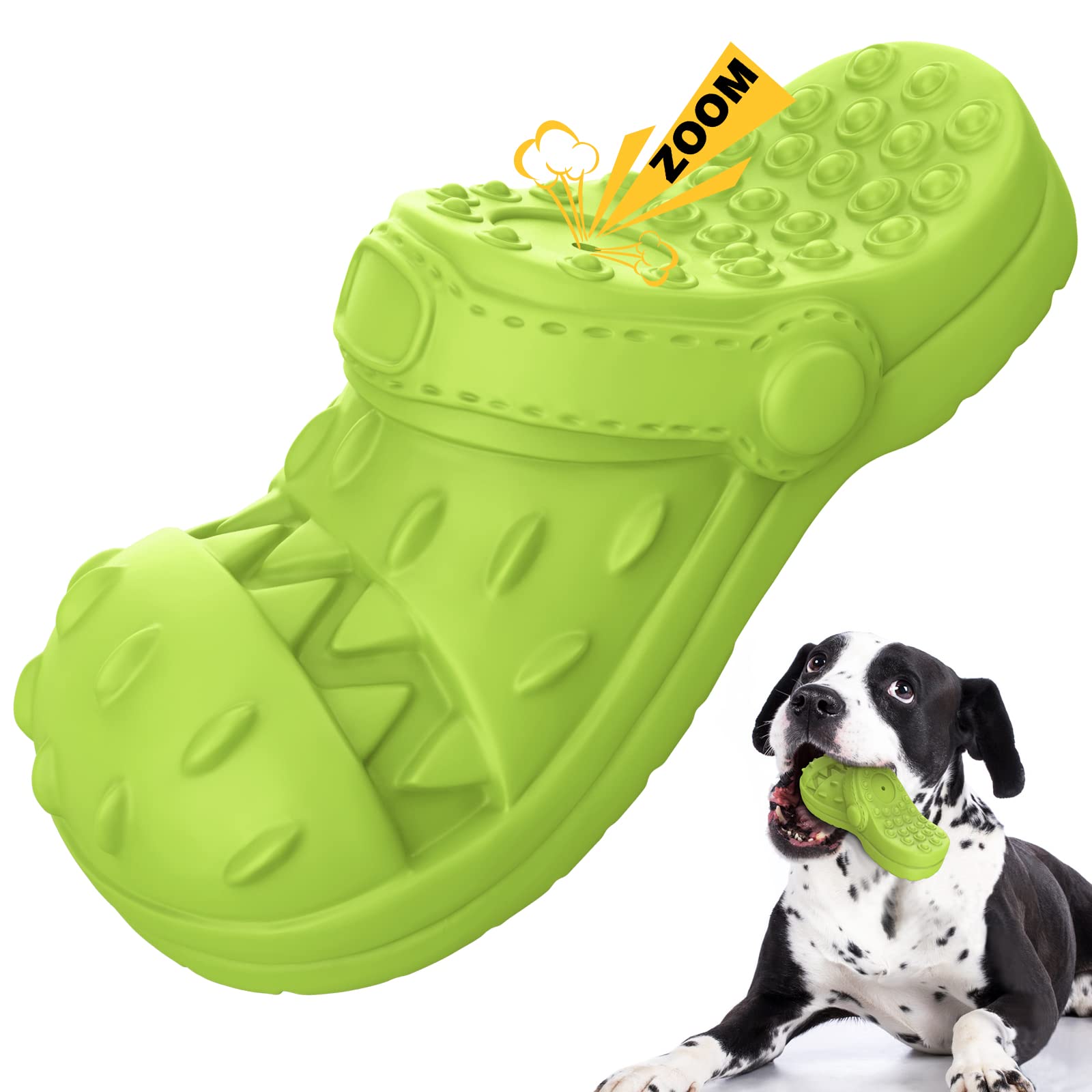 Izetianzhe Indestructible Aggressive Chewer Dog Toys For Medium/Large Dogs - Heavy Duty Squeaky Toys (Slipper-Green)