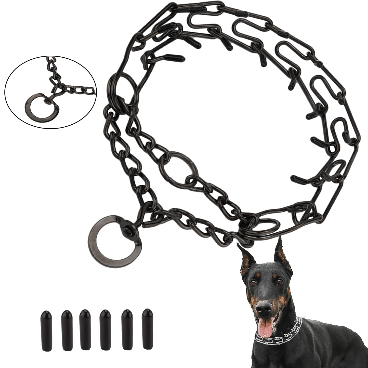 Real Fancy Dog Prong Collar Training Choke Chain Adjustable Pinch Collar Links With Comfort Rubber Tips And Quick Release Snap B