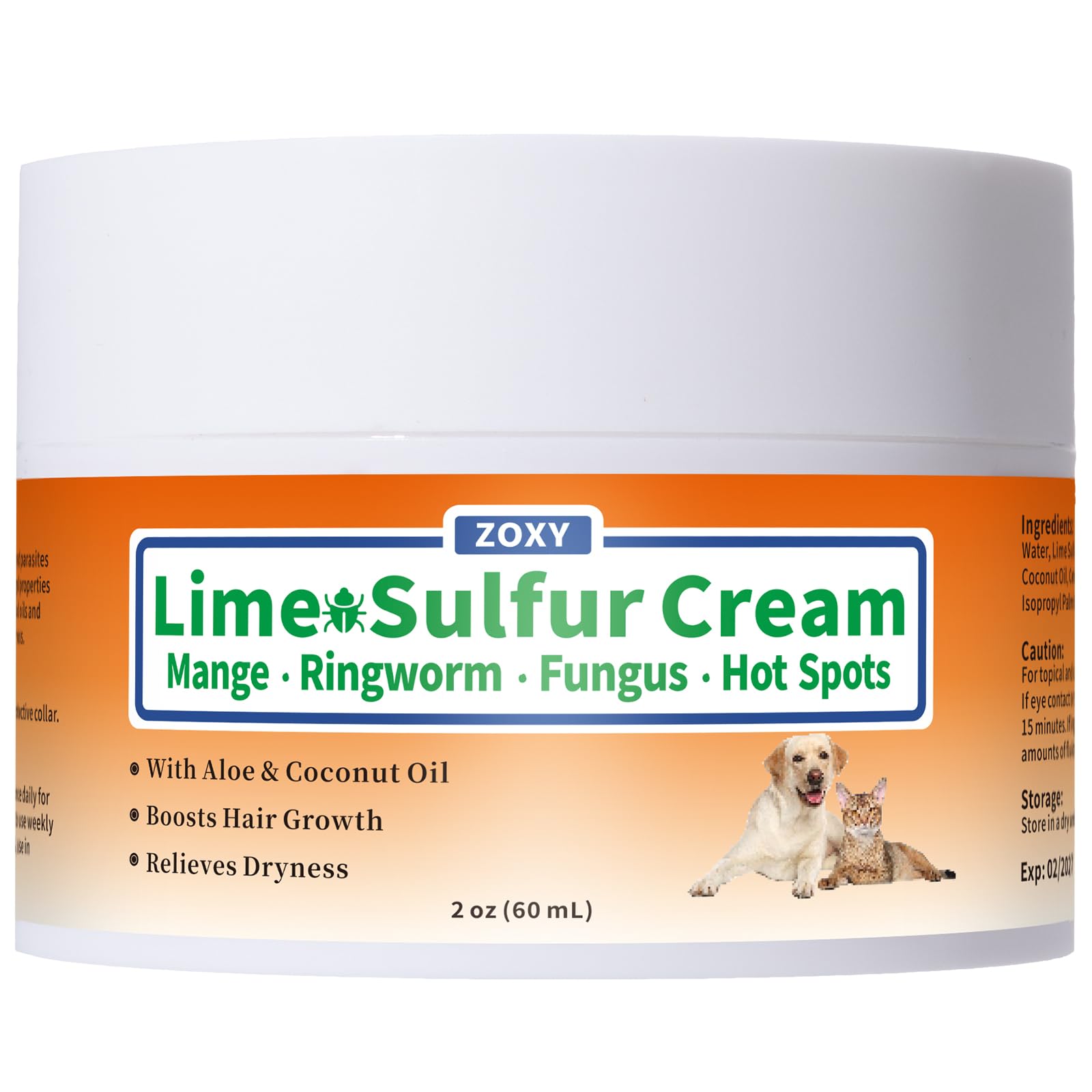 ZOXY Lime Sulfur Cream, Mange Treatment Dogs, Ringworm Treatment for Cats & Dogs, Soothes Itchy, Dry, Inflamed Skin, Promotes Ha