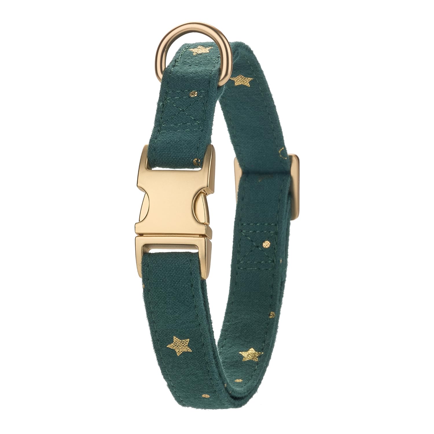 Petiry Cotton Fibric Dog Collar with High Grade Metal Buckle, for Medium Dogs(Dark Green,Medium:12-19'')