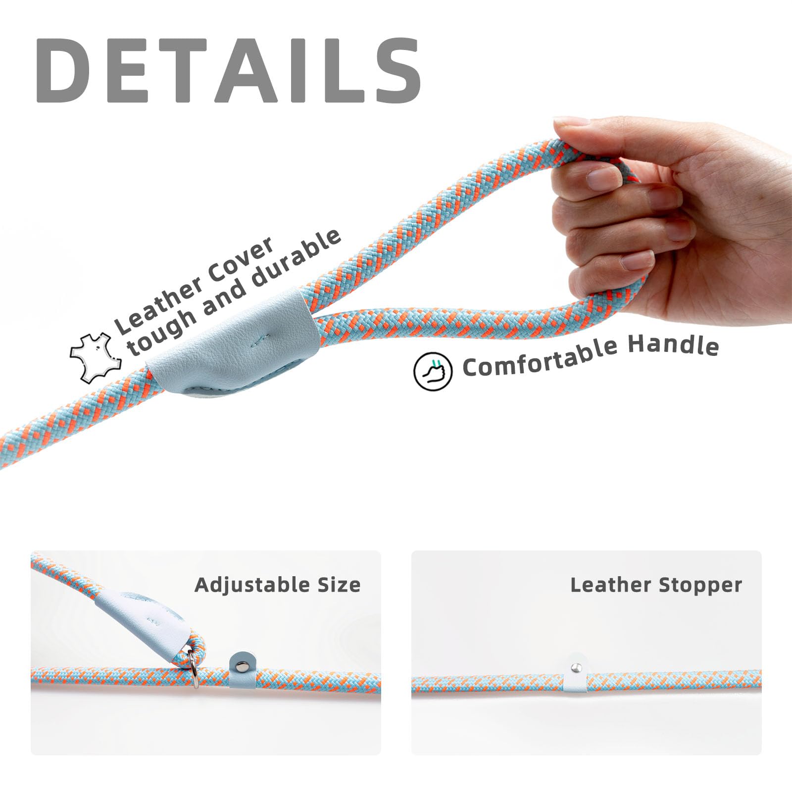 POUPUA 1/2 x 6 FT Durable Slip Leads for Dogs, Heavy Duty Strong Rope Slip Leash for Large, Medium Dogs No Pull Training Leashes