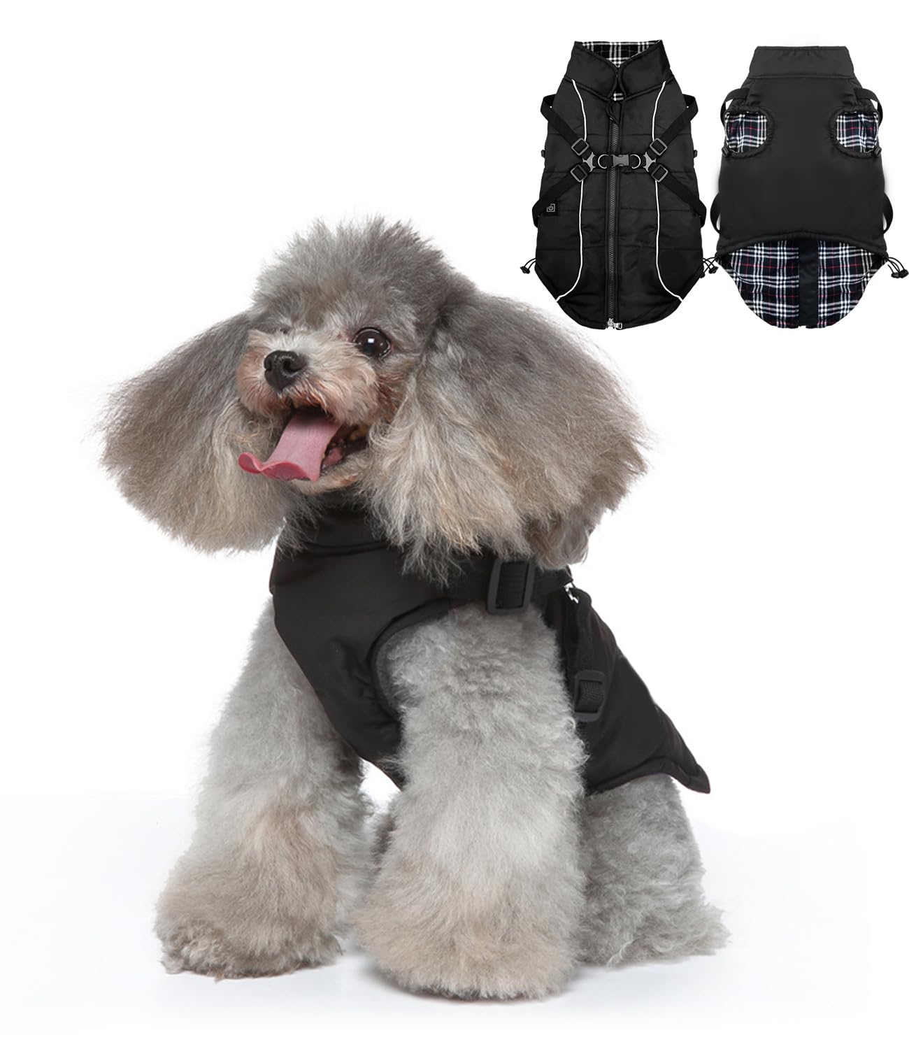 Comoil Heated Dog Warm Jackets,Heated Winter Dog Vest For Usb Charging,Power Bank Included,Water Resistant, Reflective Cold Weather Coats With Dual D Ring Leash For Dogs And Cats,Portable(Black M)