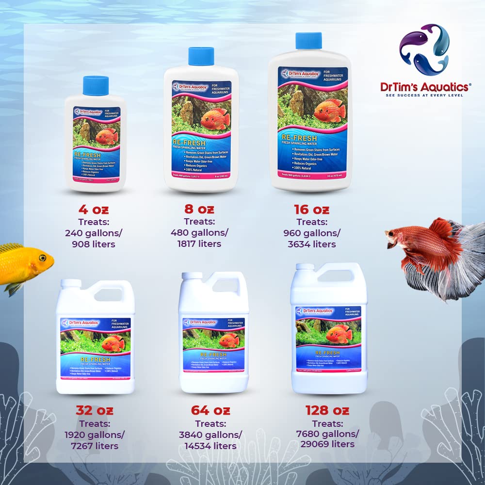 DrTims Aquatics Re-Fresh for Freshwater Aquariums - 100% Natural Fish Tank Sanitizer & Revitalizer Conditioner Solution for Fres